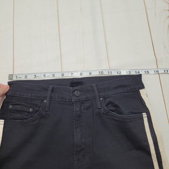 Mother Insider crop step fray black guilty racer striped jeans raw hem - Picture 6 of 11